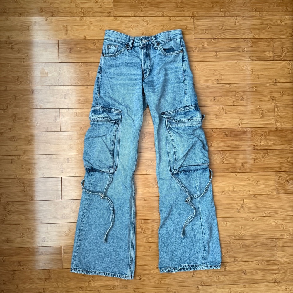 Zara Preowned Mid-Rise TRF Cargo Jeans